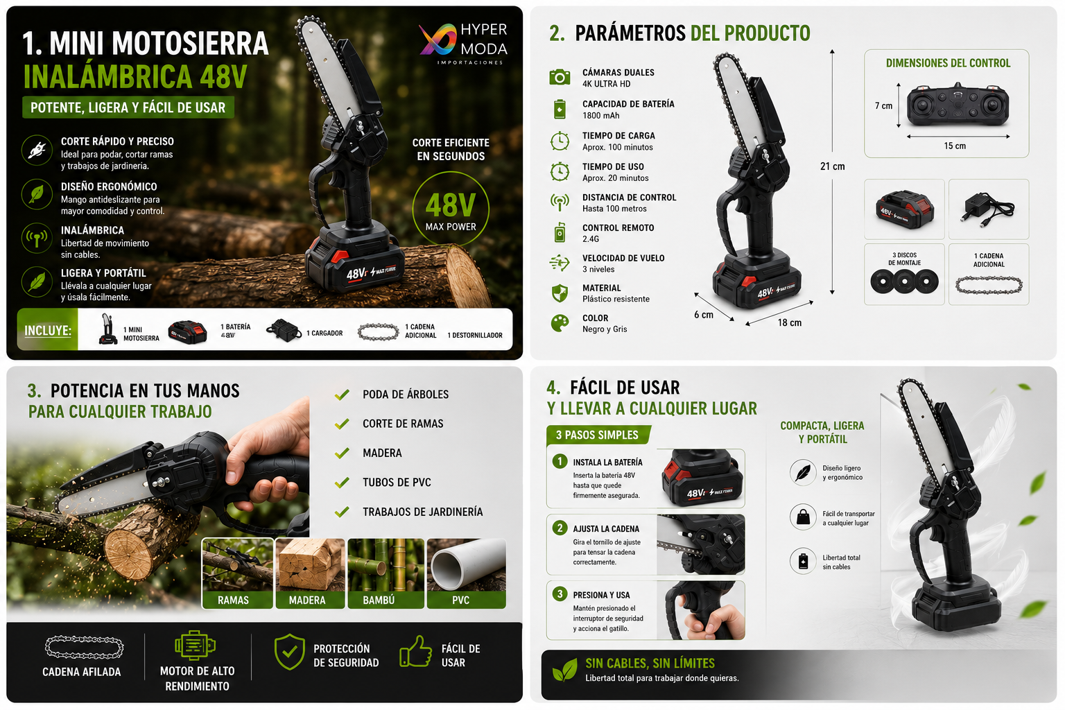 Mini Motosierra Eléctrica Recargable