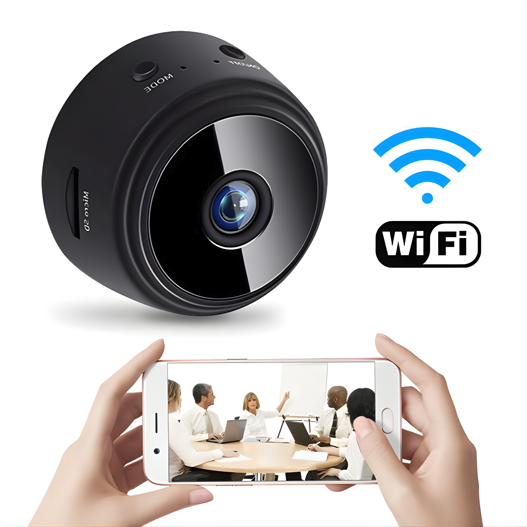 Mini cámara WiFi compacta en mano