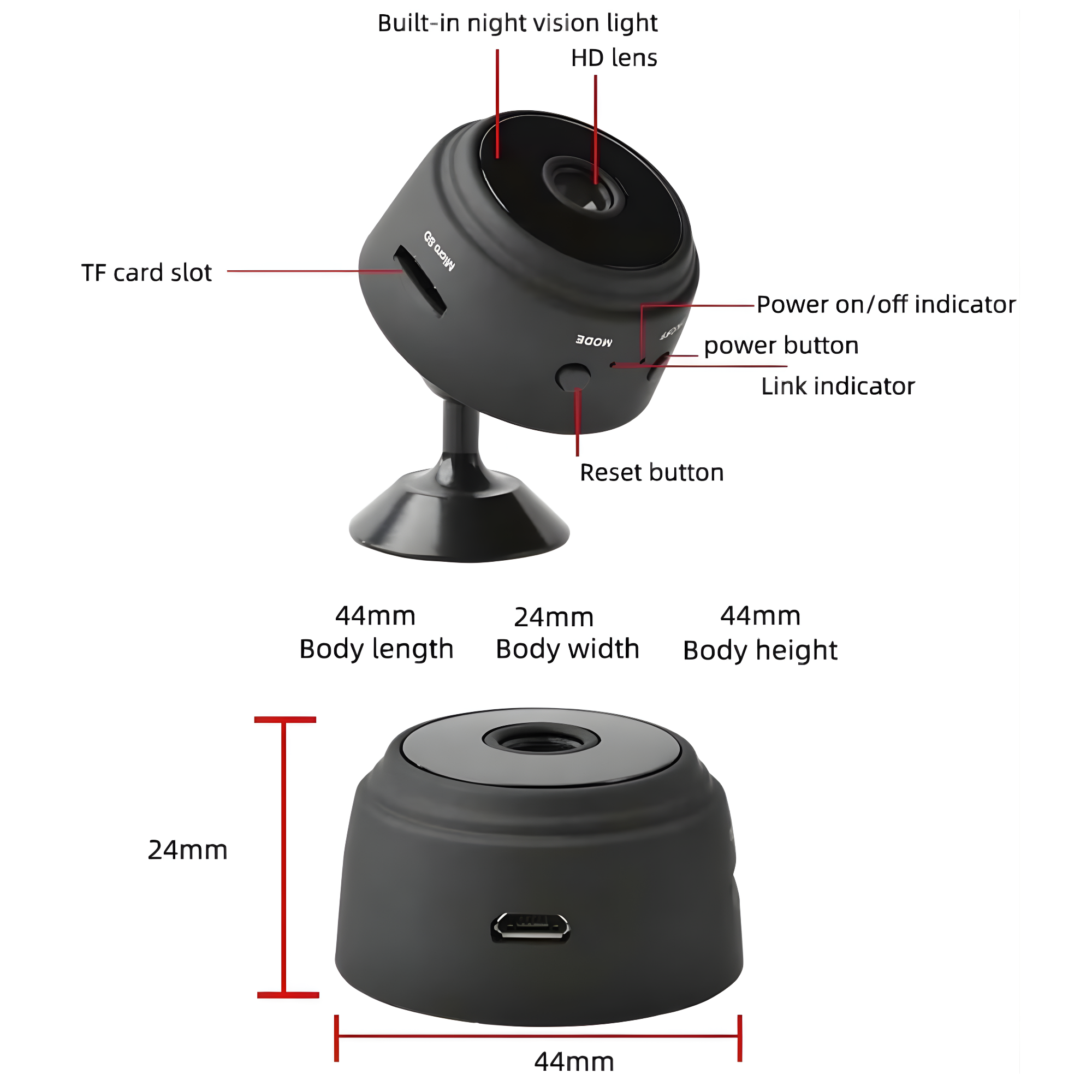 Mini cámara WiFi con visión nocturna y rotación 360 grados